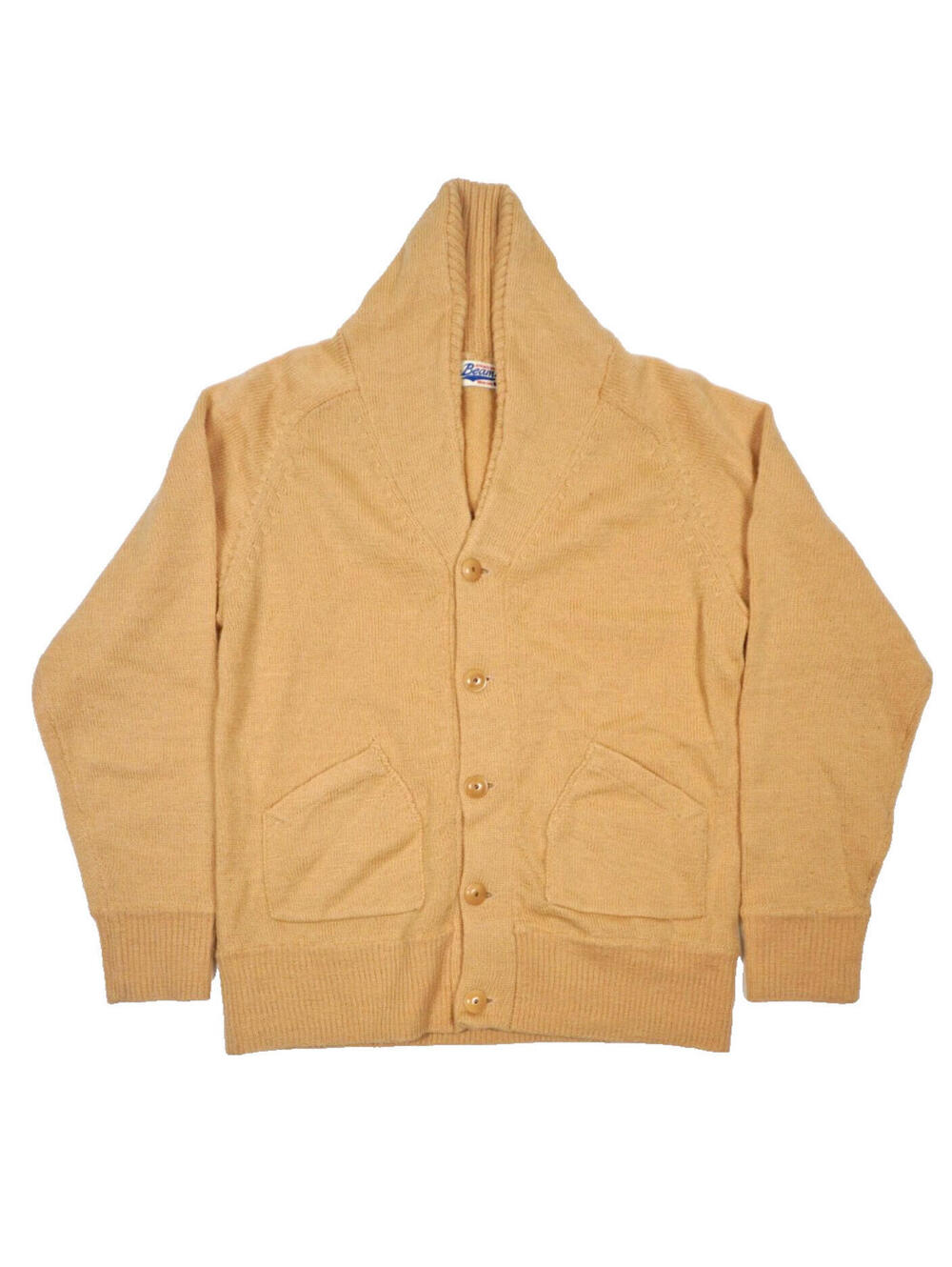 Beams Plus Japan Wool Knit Cardigan Sweater Medium Mens Beige Shawl Button